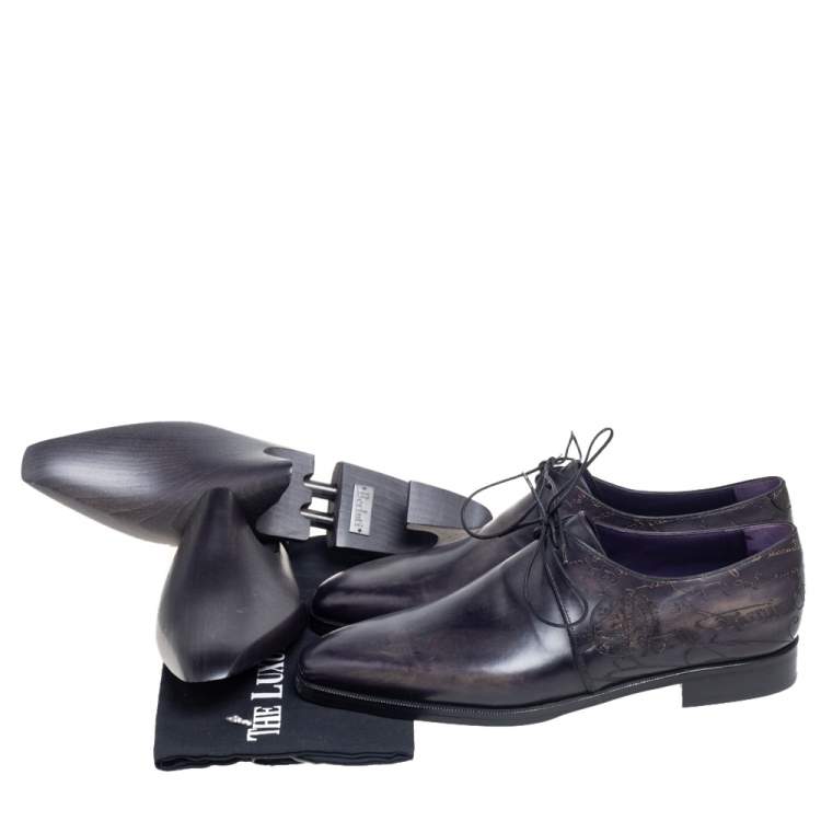 Pre Owned Berluti Dark Grey Leather Lace Up Oxford Size 42