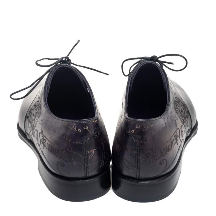 Pre Owned Berluti Dark Grey Leather Lace Up Oxford Size 42