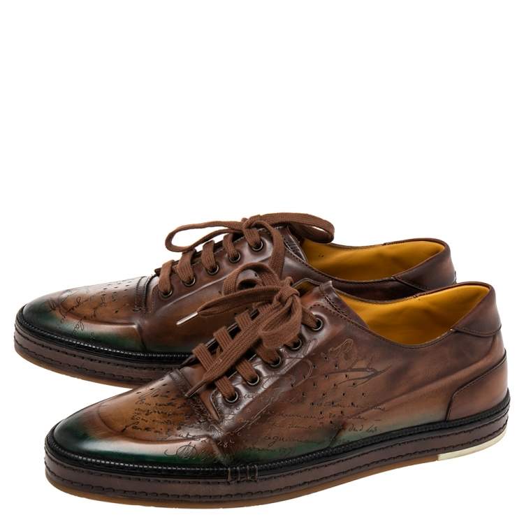 Pre Owned Berluti Brown Ombre Leather Playtime Low Top Sneakers Size 45