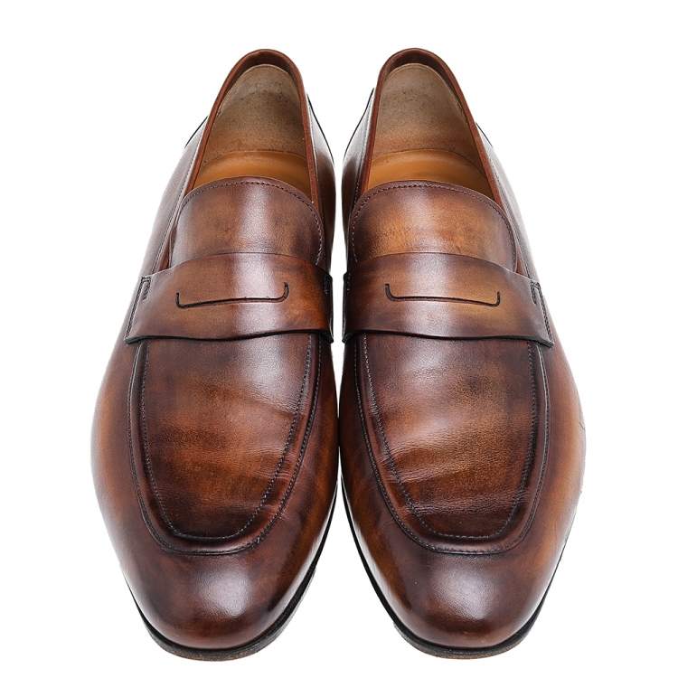 Pre Owned Berluti Brown Leather Lorenzo Slip On Loafers Size 44