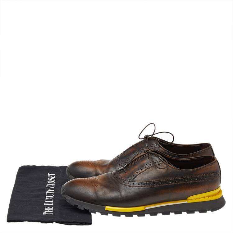 مملوكة مسبقًا Berluti Brown Brogue Leather Lace Up Oxford Size 44
