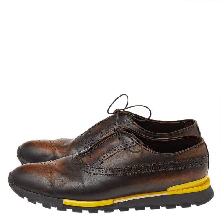 مملوكة مسبقًا Berluti Brown Brogue Leather Lace Up Oxford Size 44