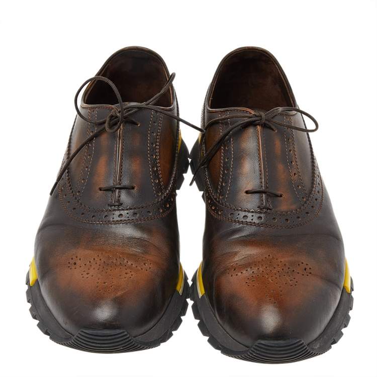 مملوكة مسبقًا Berluti Brown Brogue Leather Lace Up Oxford Size 44