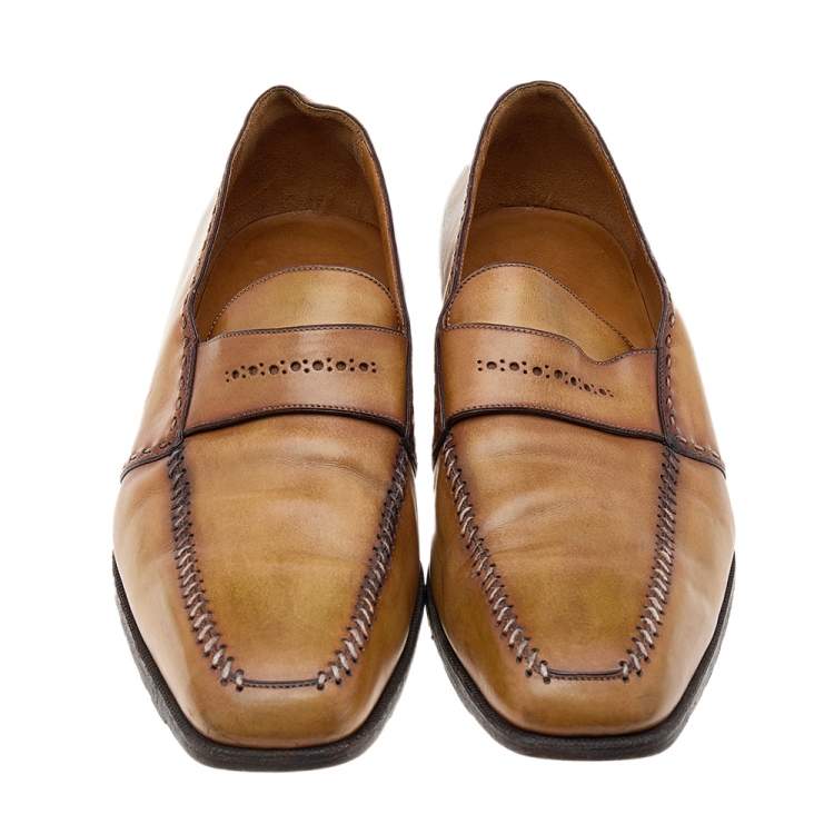 Pre Owned Berluti Tan/Brown Ombre Leather Penny Loafers Size 46