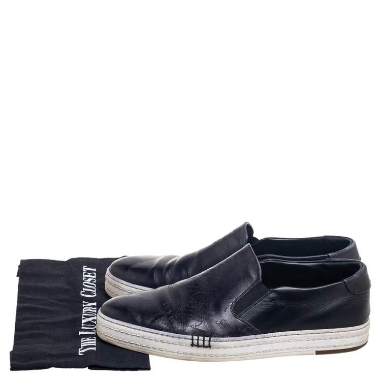 مملوكة مسبقًا Berluti Black Leather Playtime Palermo Scritto Slip On Sneakers Size 42