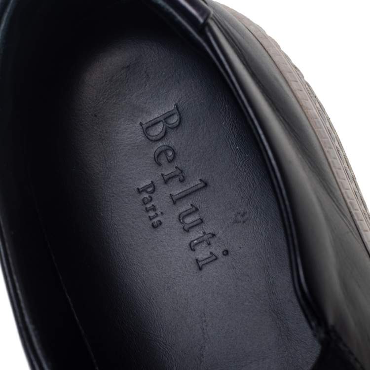 مملوكة مسبقًا Berluti Black Leather Playtime Palermo Scritto Slip On Sneakers Size 42