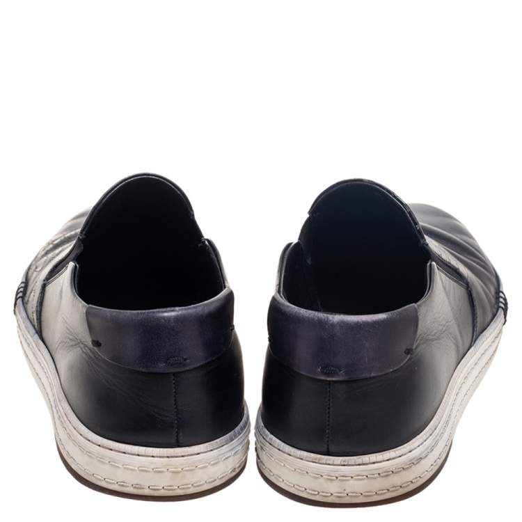 مملوكة مسبقًا Berluti Black Leather Playtime Palermo Scritto Slip On Sneakers Size 42