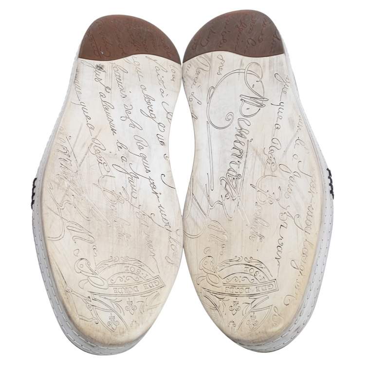 مم�لوكة مسبقًا Berluti Black Leather Playtime Palermo Scritto Slip On Sneakers Size 42