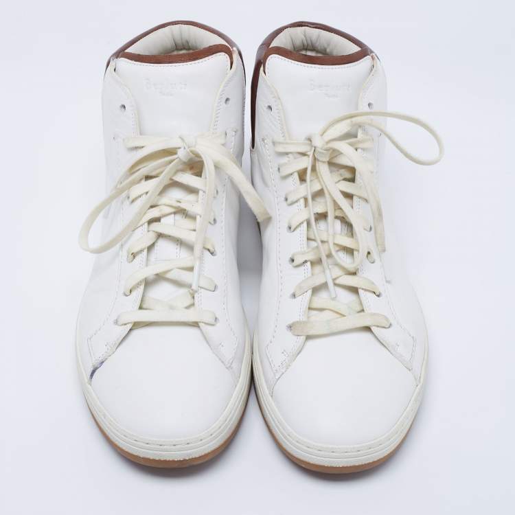 Pre Owned Berluti White/Brown Leather High Top Sneakers Size 43