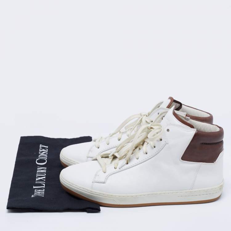Pre Owned Berluti White/Brown Leather High Top Sneakers Size 43