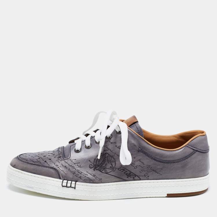 Pre Owned Berluti Grey Leather Playtime Scritto Low Top Sneakers Size 46