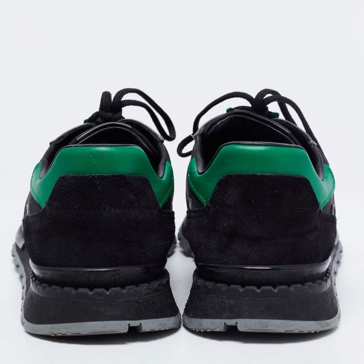Pre Owned Berluti Black/Green Leather And Suede Fast Track Sneakers Size 46
