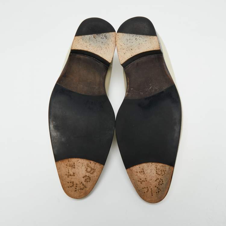 Pre Owned Berluti Cream Leather Slip On Loafers  Size 44.5 