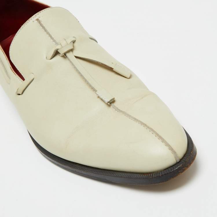 Pre Owned Berluti Cream Leather Slip On Loafers  Size 44.5 