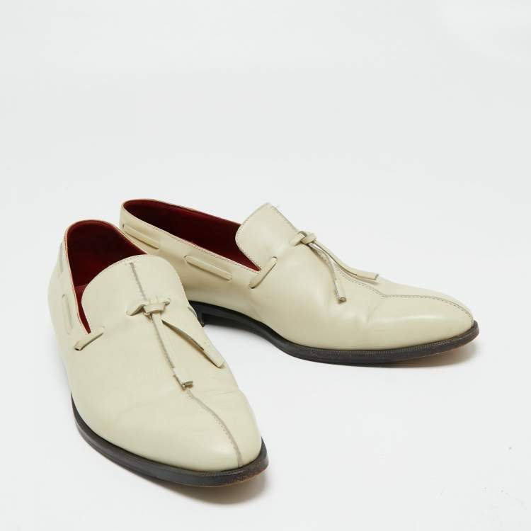 Pre Owned Berluti Cream Leather Slip On Loafers  Size 44.5 