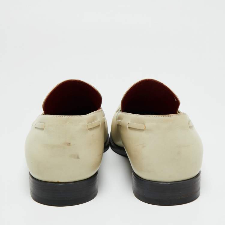 Pre Owned Berluti Cream Leather Slip On Loafers  Size 44.5 