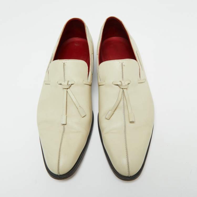 Pre Owned Berluti Cream Leather Slip On Loafers  Size 44.5 