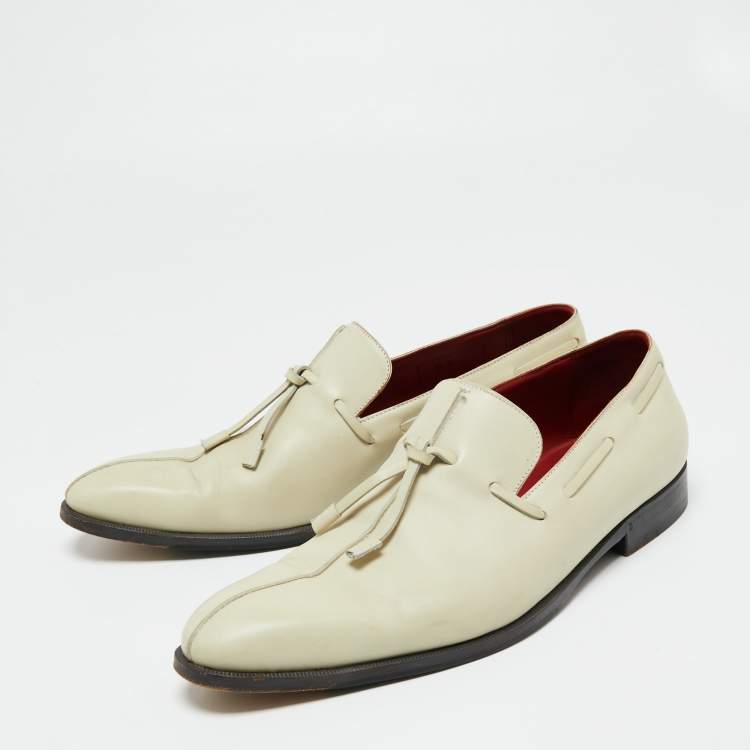 Pre Owned Berluti Cream Leather Slip On Loafers  Size 44.5 