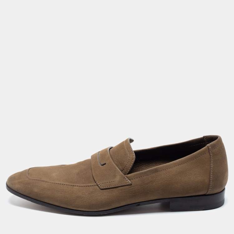 Pre Owned Berluti Olive Green Nubuck Leather Andy Loafers Size 41