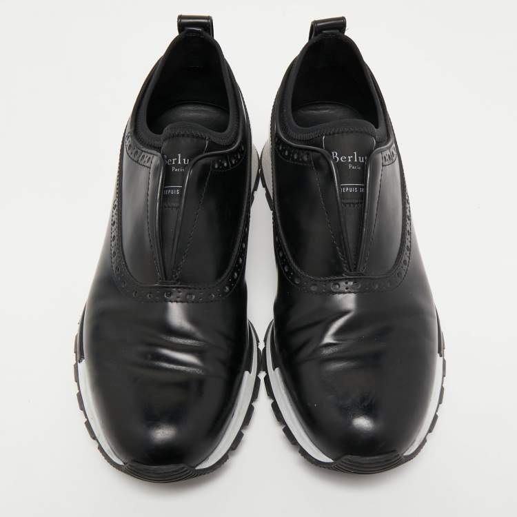 Pre Owned Berluti Black Leather Fast Track Slip On Sneakers Size 40