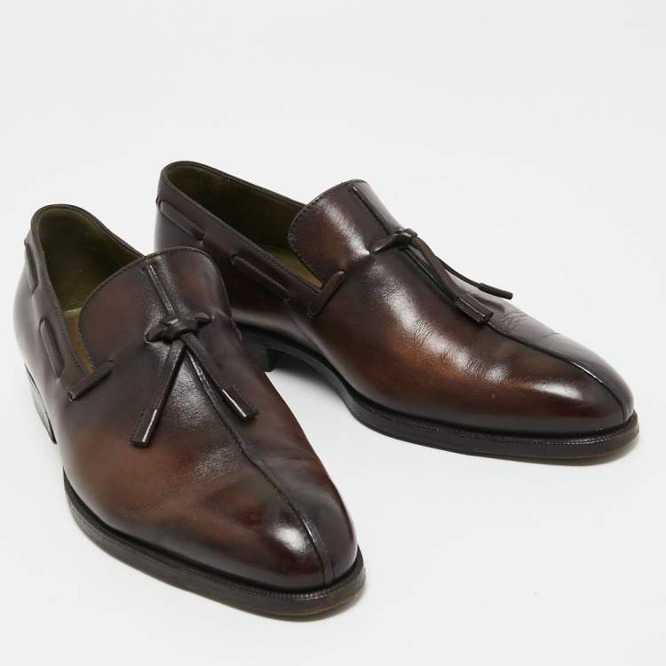 Pre Owned Berluti Brown Leather Slip On Derby Size 40