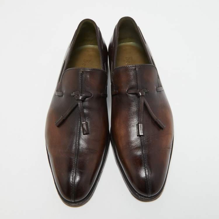 Pre Owned Berluti Brown Leather Slip On Derby Size 40