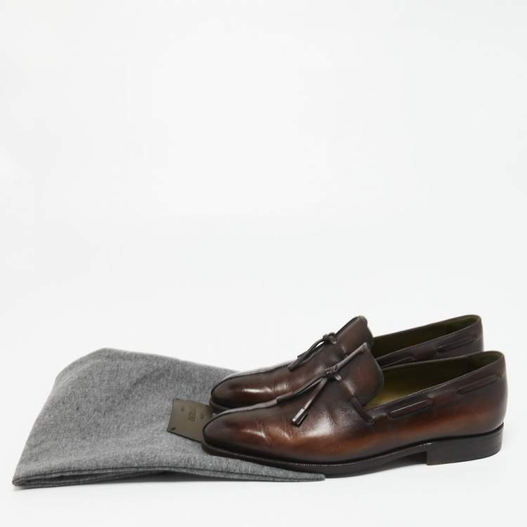 Pre Owned Berluti Brown Leather Slip On Derby Size 40