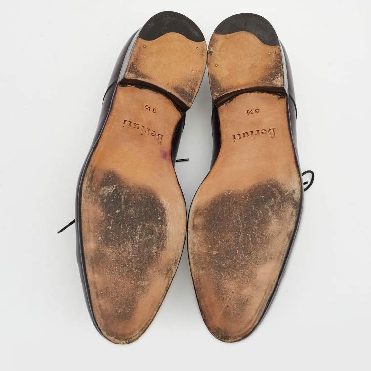 Pre Owned Berluti Purple Leather Lace Up Derby Size 40.5