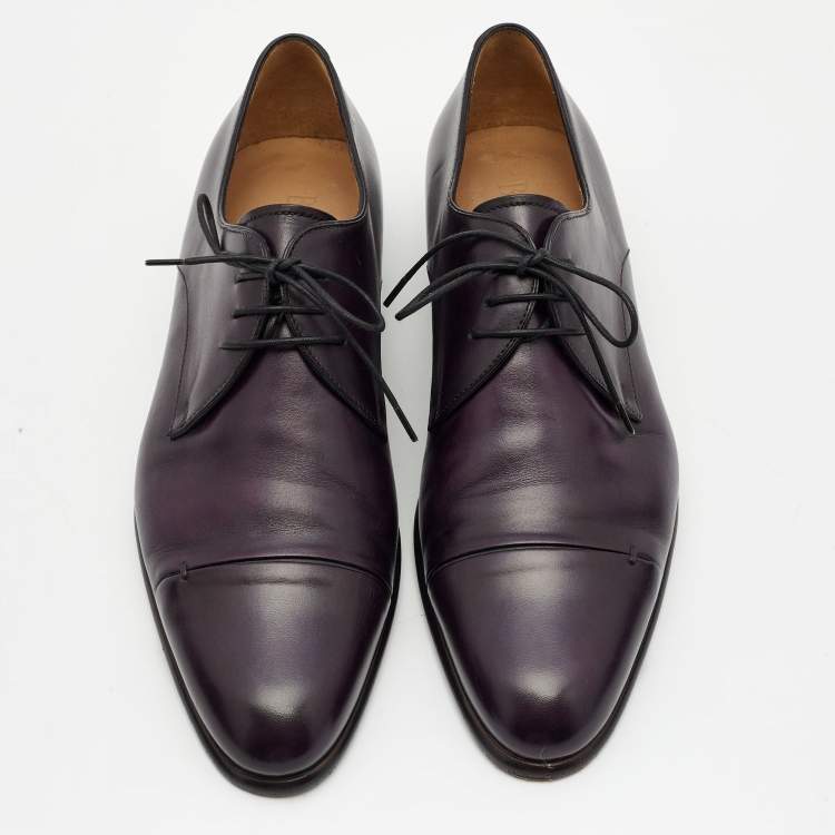 Pre Owned Berluti Purple Leather Lace Up Derby Size 40.5