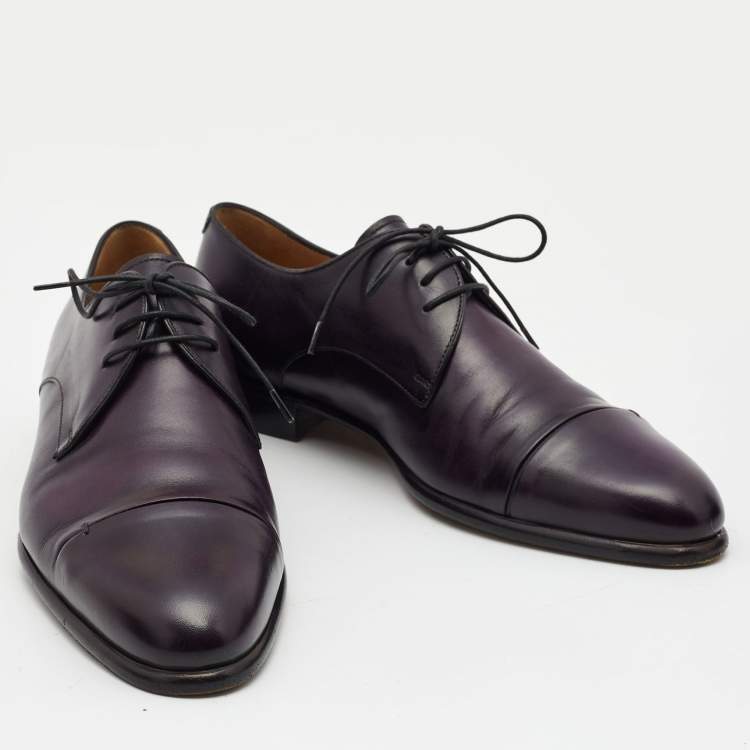 Pre Owned Berluti Purple Leather Lace Up Derby Size 40.5