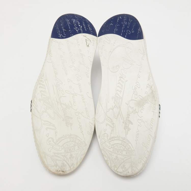 Pre Owned Berluti Blue Leather Eden Scritto Loafers Size 40.5