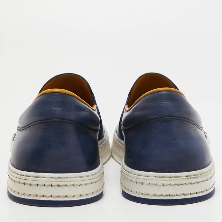Pre Owned Berluti Blue Leather Eden Scritto Loafers Size 40.5