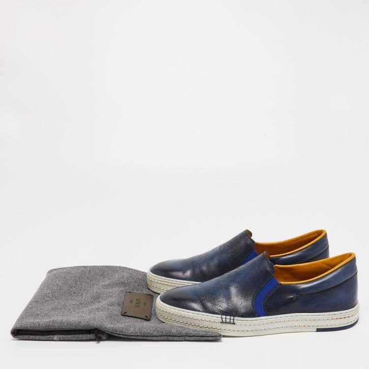 Pre Owned Berluti Blue Leather Eden Scritto Loafers Size 40.5