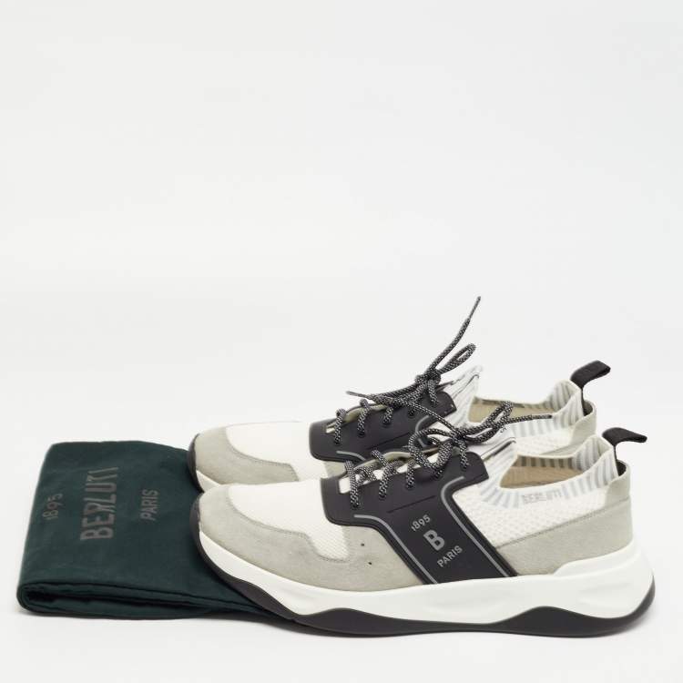 Pre Owned Berluti Tricolor, Suede, Mesh and Knit Fabric Low Top Sneakers Size 46