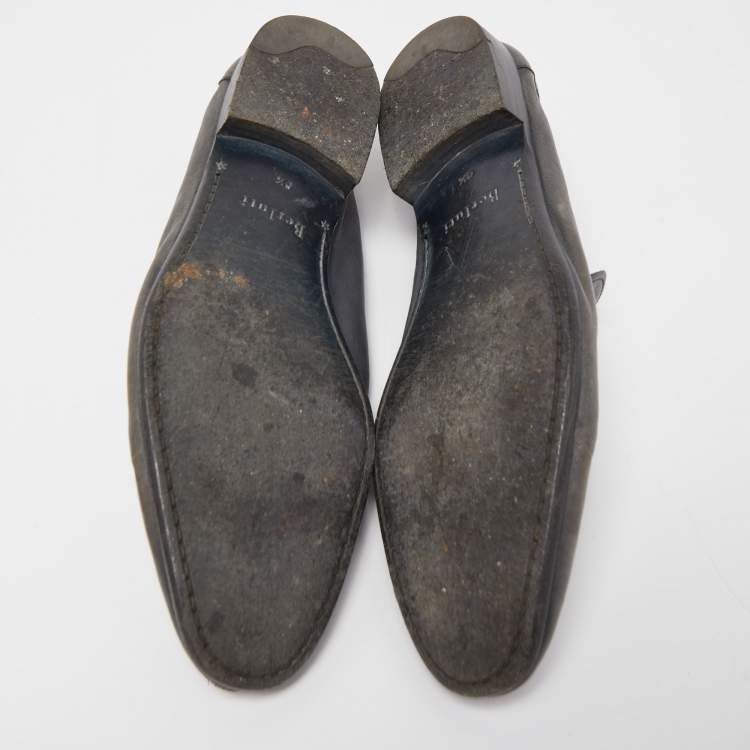Pre Owned Berluti Grey Leather Lorenzo Slip On Loafers Size 42.5