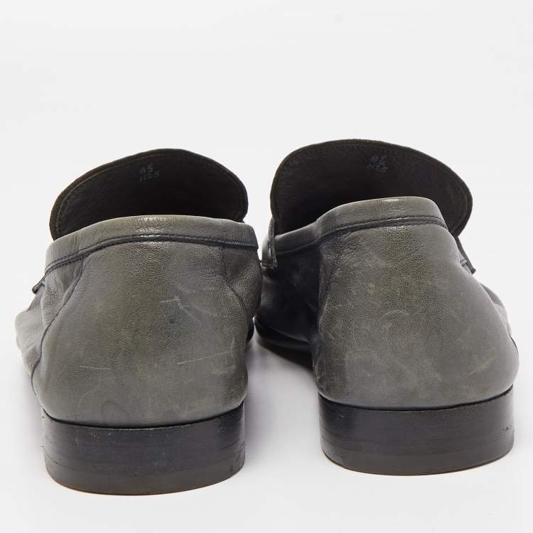 Pre Owned Berluti Grey Leather Lorenzo Slip On Loafers Size 42.5
