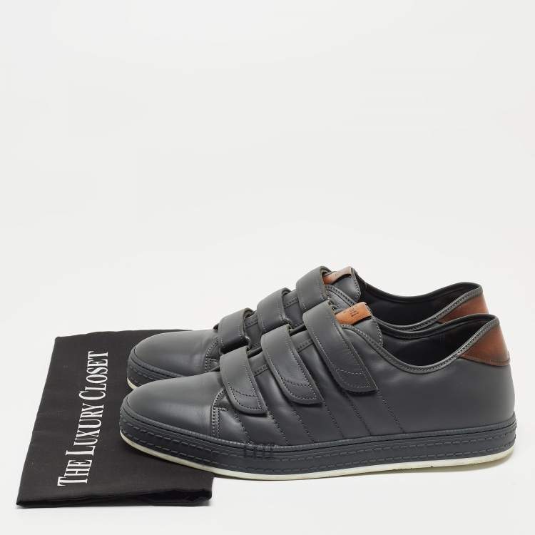 Pre Owned Berluti Grey Leather Velcro Low Top Sneakers Size 43