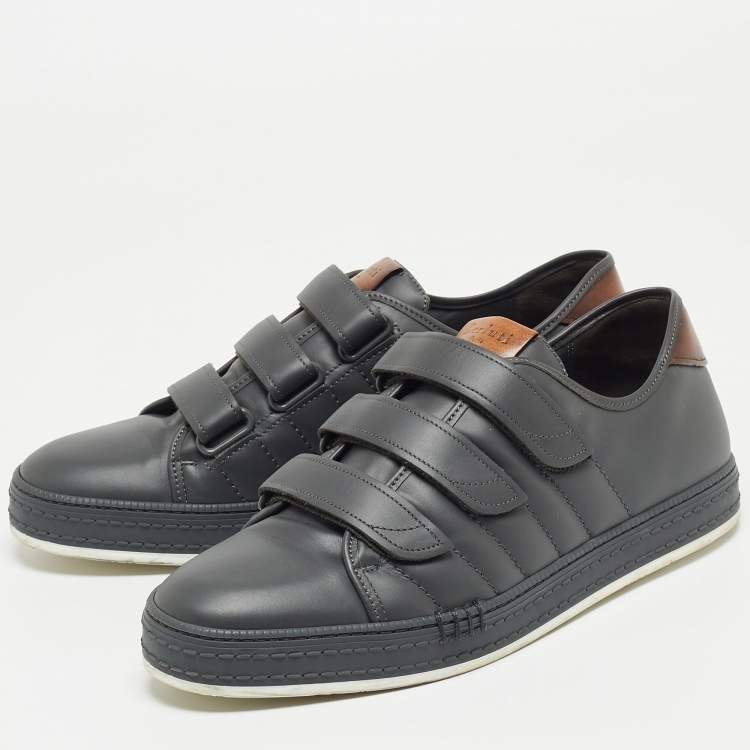 Pre Owned Berluti Grey Leather Velcro Low Top Sneakers Size 43