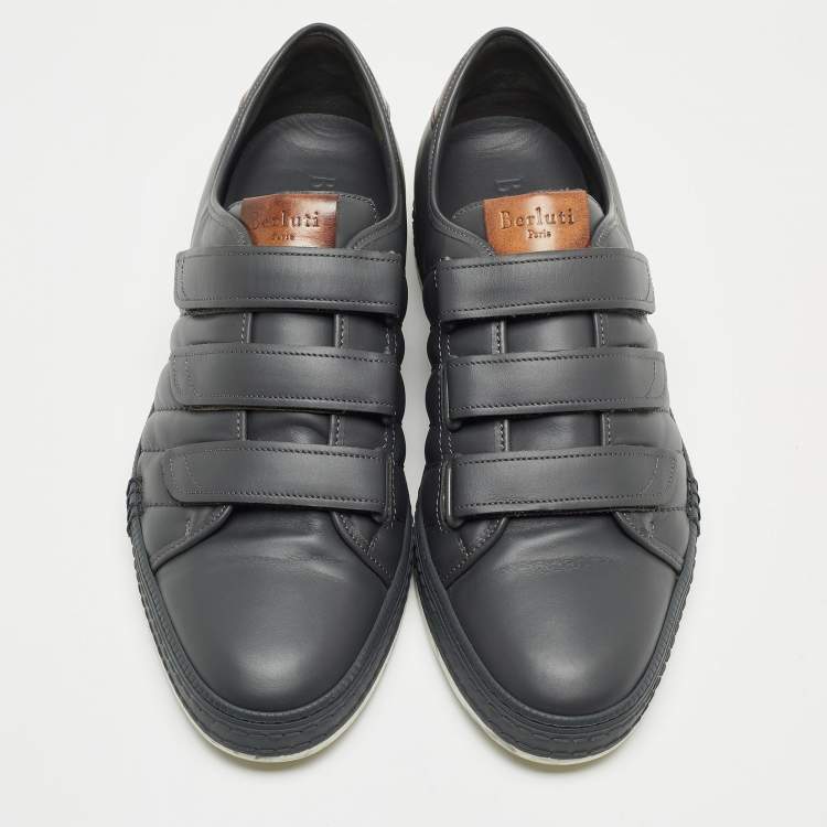 Pre Owned Berluti Grey Leather Velcro Low Top Sneakers Size 43