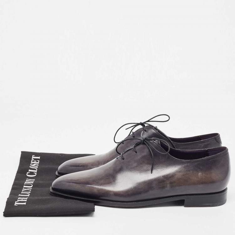 Pre Owned Berluti Grey Leather Lace Up Oxfords Size 43