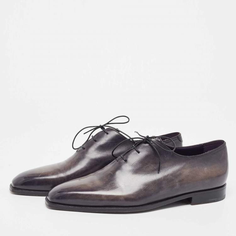 Pre Owned Berluti Grey Leather Lace Up Oxfords Size 43