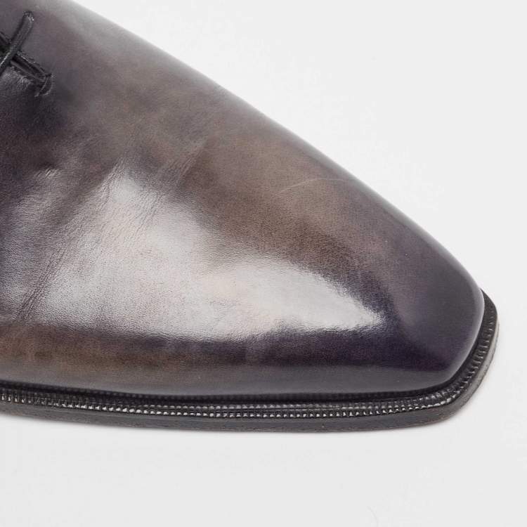 Pre Owned Berluti Grey Leather Lace Up Oxfords Size 43