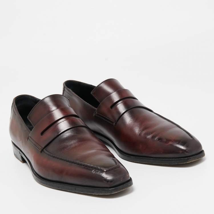 Pre Owned Berluti Two Tone Leather Penny Slip On Loafers Size 43.5