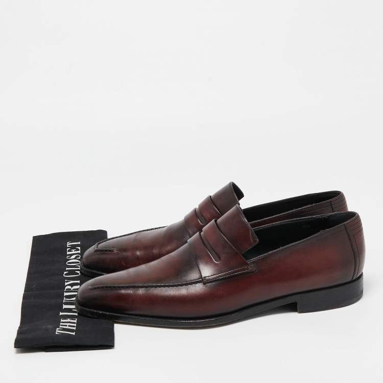 Pre Owned Berluti Two Tone Leather Penny Slip On Loafers Size 43.5