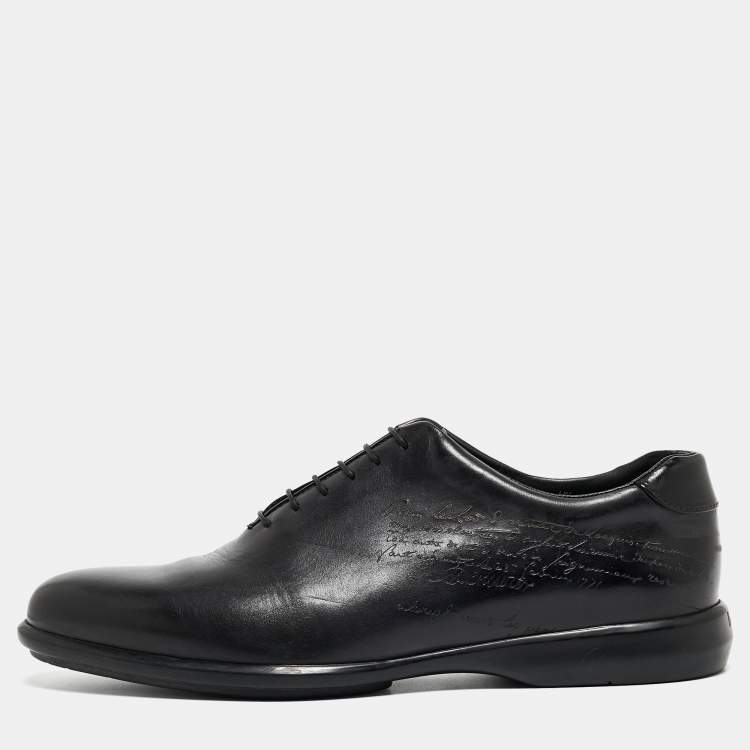 Pre Owned Berluti Navy Blue Leather Alessandro Galet Scritto Oxfords Size 43.5 
