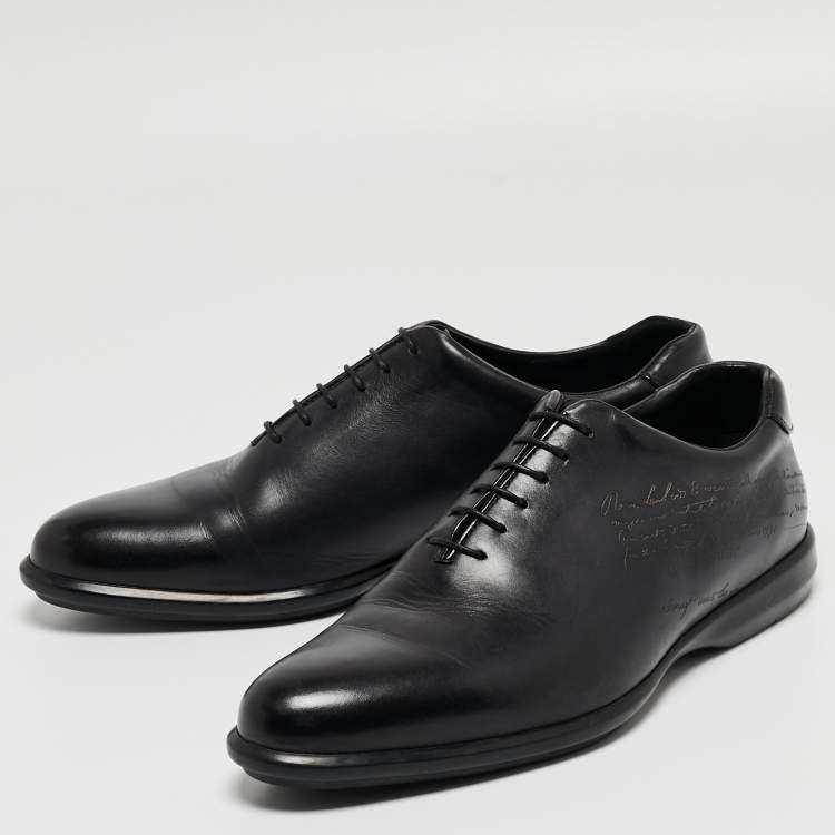 Pre Owned Berluti Navy Blue Leather Alessandro Galet Scritto Oxfords Size 43.5 