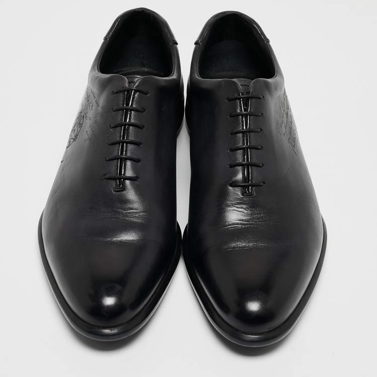 Pre Owned Berluti Navy Blue Leather Alessandro Galet Scritto Oxfords Size 43.5 