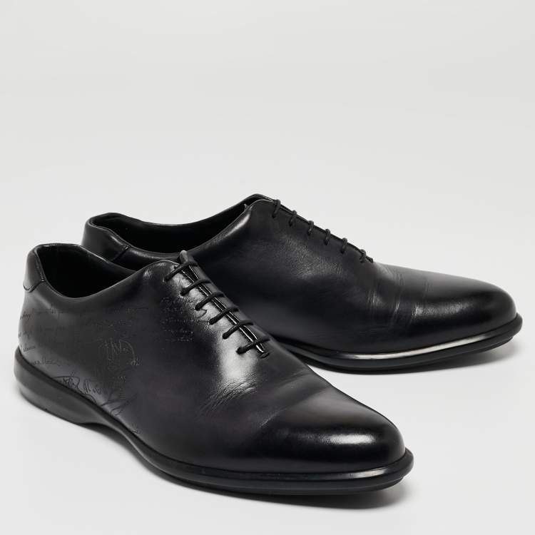 Pre Owned Berluti Navy Blue Leather Alessandro Galet Scritto Oxfords Size 43.5 