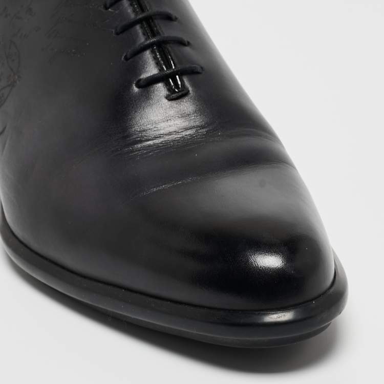 Pre Owned Berluti Navy Blue Leather Alessandro Galet Scritto Oxfords Size 43.5 