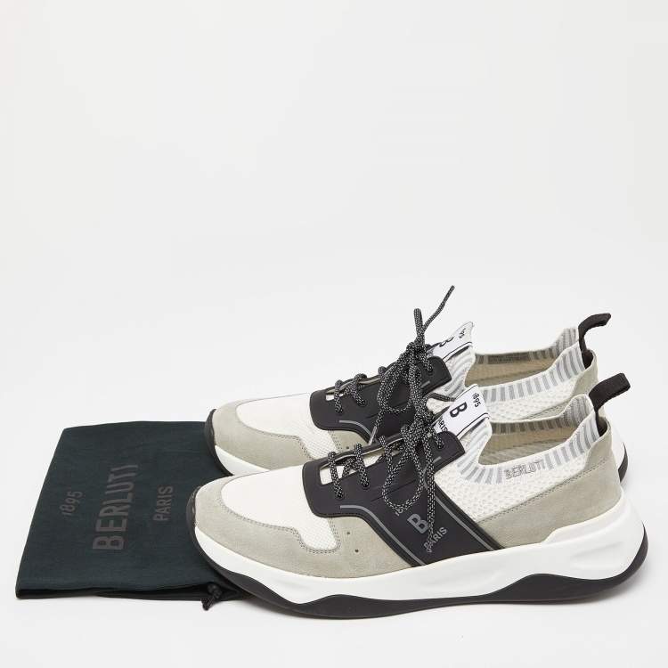 Pre Owned Berluti Tricolor Suede,Mesh and Knit Fabric Low Top Sneakers Size 46